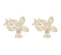 PureBowlic Boucles d'oreilles en cuivre pour écouteurs, breloques florales en oxyde de zirconium, accessoires légers et élégants pour femmes et filles, décoration de bijoux en argent et or (1 paire
