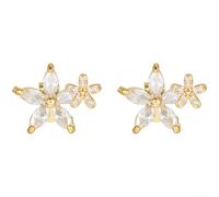 PureBowlic Boucles d'oreilles en cuivre pour écouteurs, breloques florales en oxyde de zirconium, accessoires légers et élégants pour femmes et filles, décoration de bijoux en argent et or (1 paire