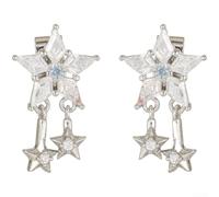 PureBowlic Boucles d'oreilles pendantes en cuivre argenté et oxyde de zirconium pour écouteurs ouverts, 1,2 x 2 cm, étoile à cinq branches en forme de cœur, accessoires de mode pour 1ère 2ème