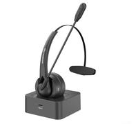 PureBowlic Casque sans fil avec microphone, 65 heures de travail avec suppression du bruit, bouton muet et base de charge pour le travail à distance au centre d'appel de bureau, noir (USB)