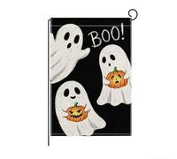 PureBowlic Drapeau de jardin d'Halloween double face 30,5 x 45,7 cm, décoration d'extérieur en lin robuste avec motif spectre pour cour, porche, terrasse, décoration saisonnière réutilisable (B)