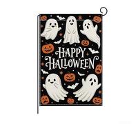 PureBowlic Drapeau de jardin d'Halloween double face 30,5 x 45,7 cm, décoration d'extérieur en lin robuste avec motif spectre pour cour, porche, terrasse, décoration saisonnière réutilisable (D)