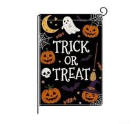 PureBowlic Drapeau de jardin d'Halloween double face 30,5 x 45,7 cm, décoration d'extérieur en lin robuste avec motif spectre pour cour, porche, terrasse, décoration saisonnière réutilisable (E)