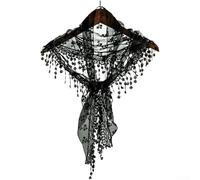 PureBowlic Écharpe triangle en dentelle polyester pour femme avec pompon, foulard doux et respirant pour le printemps, l'été, l'automne et l'hiver, accessoire de mode 135 x 45 cm (1# noir)