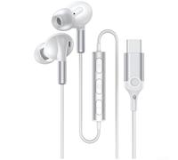 PureBowlic Écouteurs intra-auriculaires filaires de type C avec suppression active du bruit et micro, pilote 10 mm pour IPh 15, iPad, Huawei, Samsung, câble de 1,2 m (blanc)