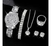 PureBowlic Ensemble de 5 montres à quartz incrustées de diamants pour femme, bracelet en acier inoxydable et alliage pour un design créatif pour une tenue formelle et décontractée