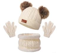 PureBowlic Ensemble de cache-cou en tricot doux pour enfants | Ensemble bonnet d'hiver en tricot pour enfants avec bonnet, écharpe et cache-cou en acrylique doux doublé coupe-vent pour