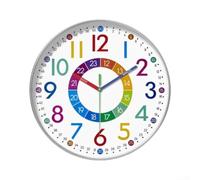 PureBowlic ET102 Horloge murale d'apprentissage colorée à quartz analogique silencieuse avec chiffres vibrants pour chambre d'enfant, salle de rèche, 20,3 cm