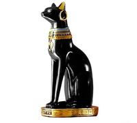PureBowlic Figurine de déesse chat Bastet égyptienne, statue de collection en résine noire avec accents dorés, décoration d'intérieur de l'Égypte antique pour étagère, bureau ou autel (2)