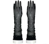 PureBowlic Gants de mariée longs en maille noire avec ornements, accessoires de mariage élégants en dentelle pour séance photo et événements formels, coupe extensible