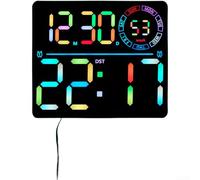 PureBowlic Horloge murale numérique à LED RVB - Grand affichage - Calendrier de la température - Double alarme - Dix niveaux de luminosité - Variation automatique de couleur - Design moderne - 21 x 3