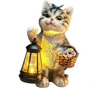 PureBowlic Lampe solaire de jardin en forme de chat tigré - Décoration d'extérieur - Moderne et minimaliste - Résistante aux intempéries - Pour cour, allée, terrasse, pelouse - 21,8 cm
