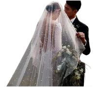 PureBowlic Long châle de mariée blanc perlé, style chinois, cape de mariage féérique pour graphy, tricot doux en losange avec perles élégantes pour les mariées et les cérémonies (A)