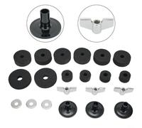 PureBowlic Lot de 18 pièces de rechange en feutre pour cymbale, feutres d'embrayage Hi-Hat, rondelles et écrous pour kit de batterie, accessoires de pièces de percussion gris et noir de taille