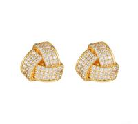 PureBowlic Lot de 2 boucles d'oreilles décoratives en cuivre et oxyde de zirconium pour écouteurs, étoile flocon de neige à trois anneaux, bijoux tendance pour femme, argent et or (619 [doré])