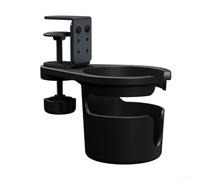 PureBowlic Lot de 2 porte-gobelets de bureau rotatifs à 360 degrés avec pince pour économiser de l'espace - Organiseur de boissons pour tasses à café, bouteilles d'eau, métal ABS - Noir - Pour bureau