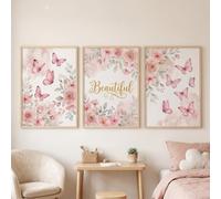 PureBowlic Lot de 3 Affiches Papillon Floral 21x30cm pour déco Murale Lot | Lot de 3 affiches, taille 21x30cm, motif papillon floral , pour idéal pour chambre et salon(HX7520-30*40*3)
