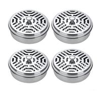 PureBowlic Lot de 4 porte-bobines hexagonales avec couvercle, boîte de brûleur d'encens en acier inoxydable ignifuge, étui portable coupe-vent pour camping, jardin, terrasse, argent, 14,5 cm