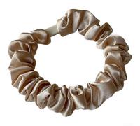 PureBowlic Lot de 5 élastiques à cheveux en satin pour femme en tissu hautement élastique doux sans pli pour chignons de queue de cheval, cinq couleurs argent, beige, marron, noir, camel, confort tout