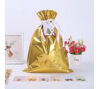 PureBowlic Lot de 5 sacs de Noël avec cordon de serrage, jolis motifs de vacances pour bonbons, décorations de fête, réutilisables pour pochettes revêtues d'aluminium pour enfants, salle de classe