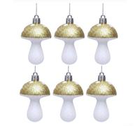 PureBowlic Lot de 6 décorations de Noël en forme de champignons rouges 3D en plastique à suspendre sur le thème des forêts pour couronne de vacances, fête à la maison (doré)