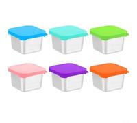 PureBowlic Lot de 6 récipients à goûter en acier inoxydable de 180 ml avec couvercles en silicone, bols à sauce hermétiques pour le stockage des aliments, boîtes à apéritif portables pour déjeuner