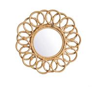PureBowlic Miroir mural en rotin tissé à la main 43 cm, miroir décoratif rond de style bohème naturel pour chambre à coucher, salon, décoration d'intérieur vintage rustique avec centre en verre