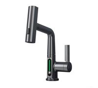 PureBowlic Mitigeur de lavabo extractible avec affichage numérique intelligent de la température, bec pivotant à 360° et portée étendue de 60 cm pour évier de salle de bain ou de cuisine (gris)