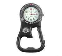 PureBowlic Montre d'escalade avec mousqueton, double Z pour cadran et boussole pour le camping, la randonnée, aiguilles lumineuses, décapsuleur, montre de poche pour les aventures en plein air, noir
