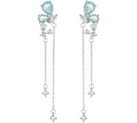 PureBowlic Paire de boucles d'oreilles papillon pour écouteurs, clip en cuivre léger de luxe avec aile et chaîne, bijou tendance pour un usage quotidien et spécial pour les occasions, or blanc, 1