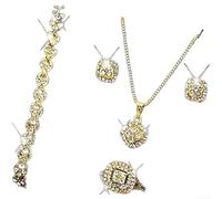 PureBowlic Parure de bijoux Hip Hop avec bracelet et bague en or 60 cm | Design de pierres précieuses, haute brillance, aspect luxueux, finition dorée, style hip-hop