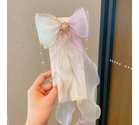 PureBowlic Pinces à cheveux en ruban dégradé pour filles, faites à la main avec nœud arc-en-ciel, avec longues queues, mignonnes barrettes pour queue de cheval pour enfants, usage quotidien, fête