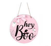 PureBowlic Plaque de porte circulaire en bois rose de 25 cm avec décoration effrayante faite à la main pour les amis, la famille, la maison, le jardin, le festival (A)