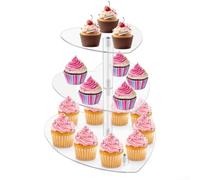 PureBowlic Présentoir à cupcakes à trois étages en acrylique transparent en forme de cœur pour mariages, fêtes, fêtes prénatales, peut contenir 25 cupcakes, 25 cm/20 cm/15 cm, hauteur 22,9 cm, montage