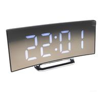 PureBowlic Réveil numérique à LED miroir avec écran incurvé, horloge de bureau électronique silencieuse, affichage et température, réglages de répétition réglables pour chambre à coucher, double