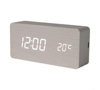 PureBowlic Réveil numérique avec finition en bois, grand écran LED affichant la date et la température, double fonction répétition, veilleuse pour chambre à coucher, bureau, étagère, lampe portable 15