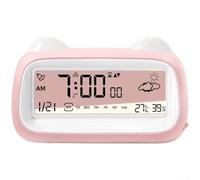 PureBowlic Réveil numérique LCD transparent avec calendrier, R, moniteur de température et d'humidité, rechargeable par USB, horloge de bureau pour chambre à coucher, bureau, étude, blanc (rose)