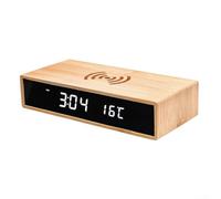 PureBowlic Réveil sans fil en bois avec affichage LED numérique, contrôle vocal, date et température, silencieux, sans tic-tac, pour chambre à coucher, chevet, bureau, décoration