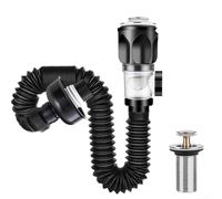 PureBowlic Robinet de vidange de lavabo de type poussoir avec siphon flexible anti-insectes en laiton et acier inoxydable pour trous de 40 à 50 mm, joint en silicone anti-fuite, résistant à la rouille