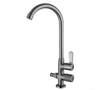 PureBowlic Robinet d'extérieur étendu à double commande avec bec rotatif pour évier de jardin pour raccord rapide G1/2, corps en alliage résistant au gel et aérateur intégré, gris, 34 x 17 cm