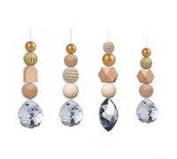 PureBowlic Roche naturelle à suspendre en cristal 40-50 cm de long Naturel | Ensemble de 4 pièces, design coloré, quartz pour cristal, perles en bois, pompons, décoration intérieure de voiture (A)
