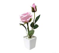 PureBowlic Romantique 2 têtes de roses artificielles en pot, fleur en tissu réaliste avec finition perlée dans un pot blanc, décoration pour la maison, le bureau, un anniversaire de mariage (rose)