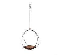 PureBowlic Support de plantes à suspendre avec anneau rond en fer et base en bois pour intérieur ou extérieur, support décoratif en métal pour fleurs et verdure, support de plantes de jardin facile à