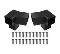 PureBowlic Support mural pour pergola de toit incliné, kit unidirectionnel en acier à 3 voies pour poteaux de 10,2 x 10,2 cm, matériel de porche avec vis, noir (gauche 15° + droite 15°)