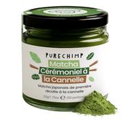 PureChimp Poudre de Matcha Cérémonial Cannelle 50 g, Thé Vert pour Latte | Thé vert avec cannelle, cultivé à l’ombre, pour latte, infusions et recettes, pot en verre recyclable