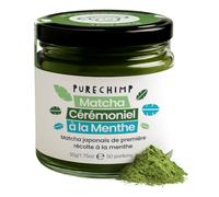 PureChimp Poudre de Matcha Cérémonial Menthe 50 g, Thé Vert pour Latte | Thé vert avec menthe, cultivé à l’ombre, pour latte, infusions et recettes, pot en verre recyclable