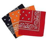 PURECITY© Bandana Original Paisley Motif Cachemire Pur Coton Foulard Qualité Supérieure Vendu par Lot - 55cm x 55 cm - Nouvelle Collection (8# Noir, Orange, Rouge)