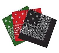 PURECITY© Bandana Original Paisley Motif Cachemire Pur Coton Foulard Qualité Supérieure Vendu par Lot - 55cm x 55 cm - Nouvelle Collection (10# Vert, Rouge, Noir)