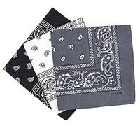 PURECITY© Bandana Original Paisley Motif Cachemire Pur Coton Foulard Qualité Supérieure Vendu par Lot - 55cm x 55 cm - Nouvelle Collection (14# Noir, Blanc, Gris)