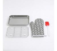 PURECOOK Plaque de Cuisson avec Grille Série 304 | Lot de 2 | Plateau Rectangulaire avec Grille en Maille